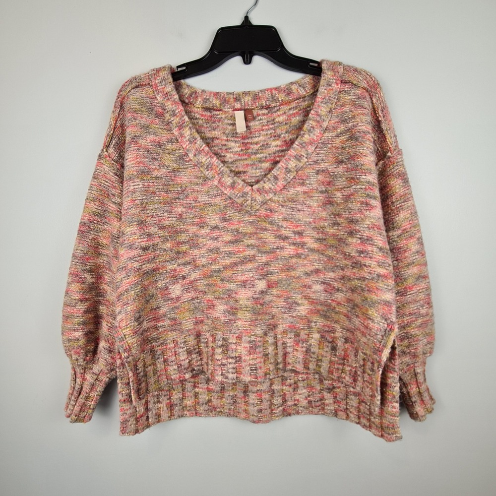 Pilcro Anthropologie Womens XXS Multi Color Deep V-Neck Balloon Sweater Cropped